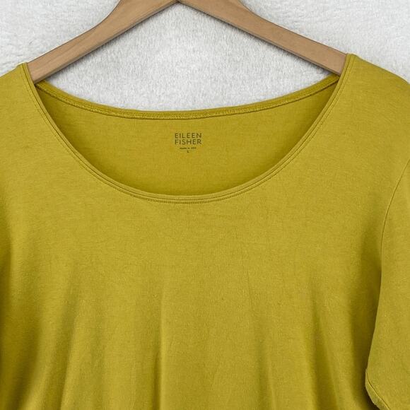 EILEEN FISHER Top L Cotton Interlock Jersey Scoop Neck 3/4 Sleeve Yellow USA - Picture 4 of 10
